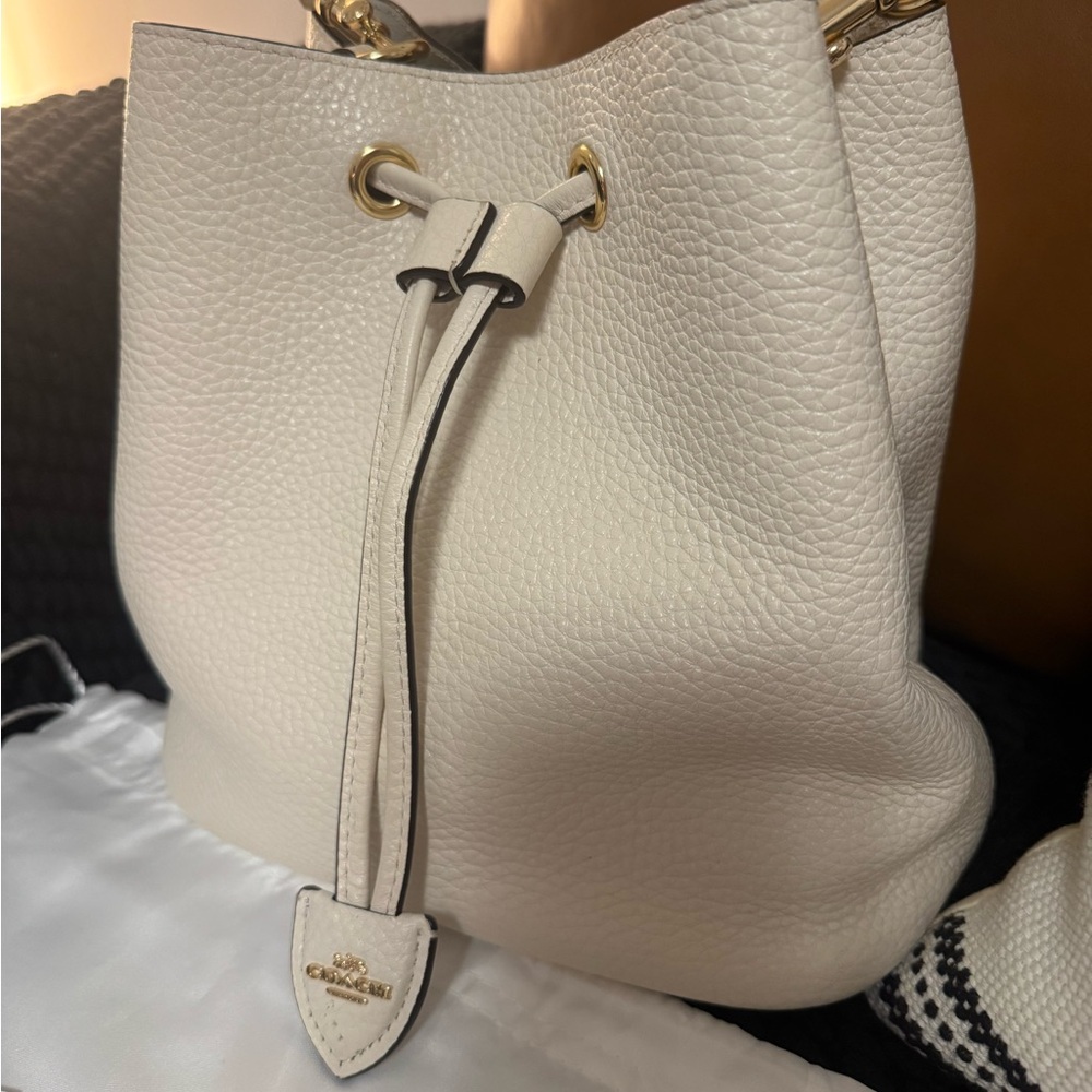 Coach Cream Pebbled Leather Drawstring Crossbody Bag - Picture 2 of 13